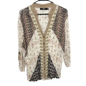 BKE Boutique Boho‎ Western Embroidered Peasant Blouse L Country-Coded Desertcore